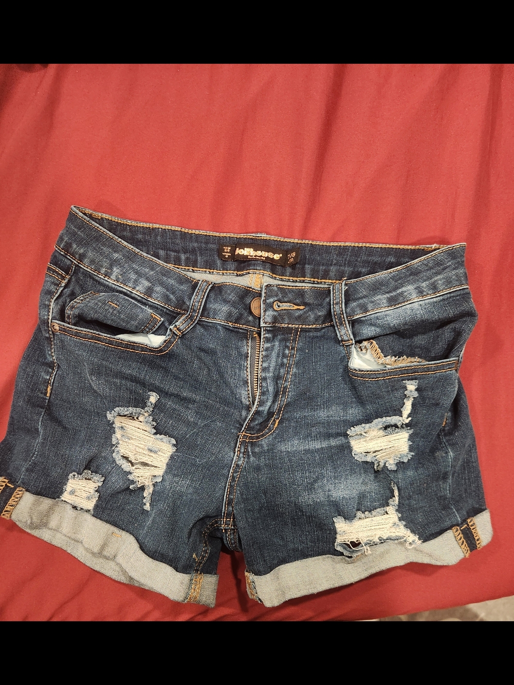 Aeropostale Distressed Dark Blue Rolled Cuff Denim Shorts